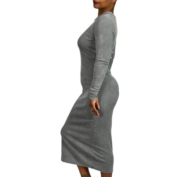 Young Fabulous Broke Dax Dress Grey Midi Ribbed Column Long Sleeves Size Small - Picture 14 of 16